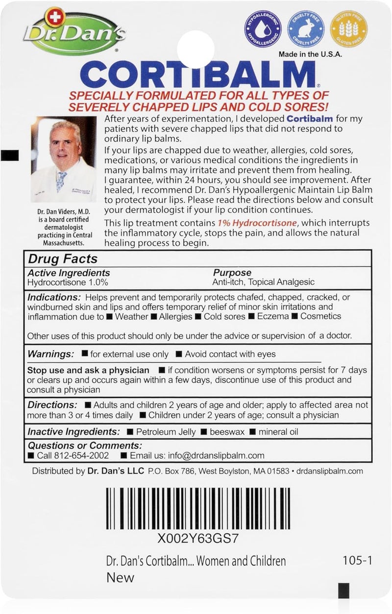 Dr. Dans Dr. Dan's Pack of 5 CORTI BALM Lip Treatment for Severe Chapped Lips - 0.15oz Each - Image 2